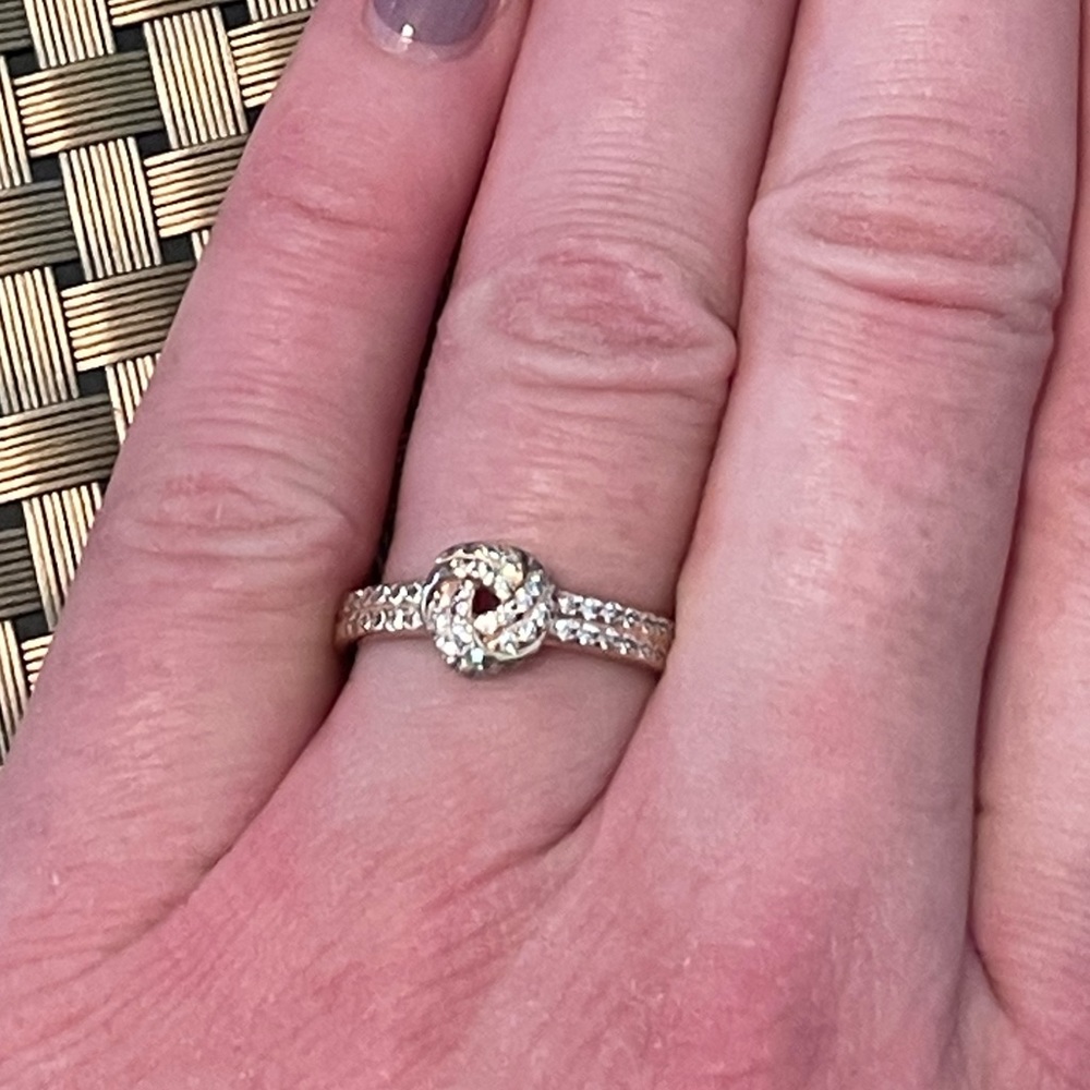 Pandora Rose Gold Knot Ring with Clear Crystals Size 8 1/2